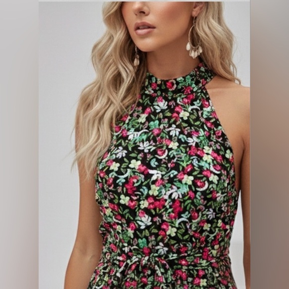 Mira Floral Print Belted Halter Dress - Picture 5 of 7